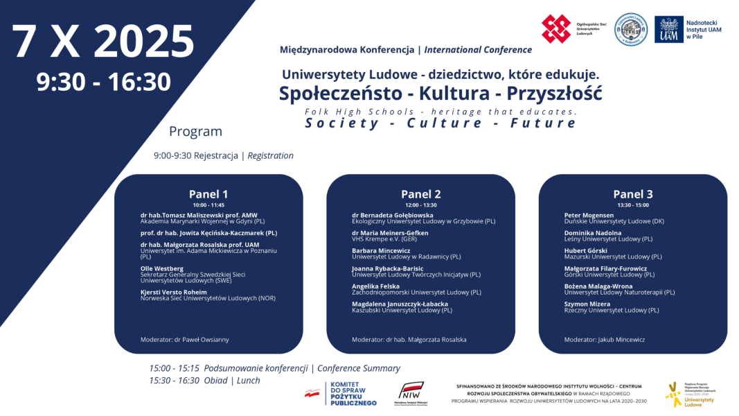 Międzynarodowa Konferencja: Uniwersytety Ludowe - dziedzictwo, które edukuje program wydarzenia