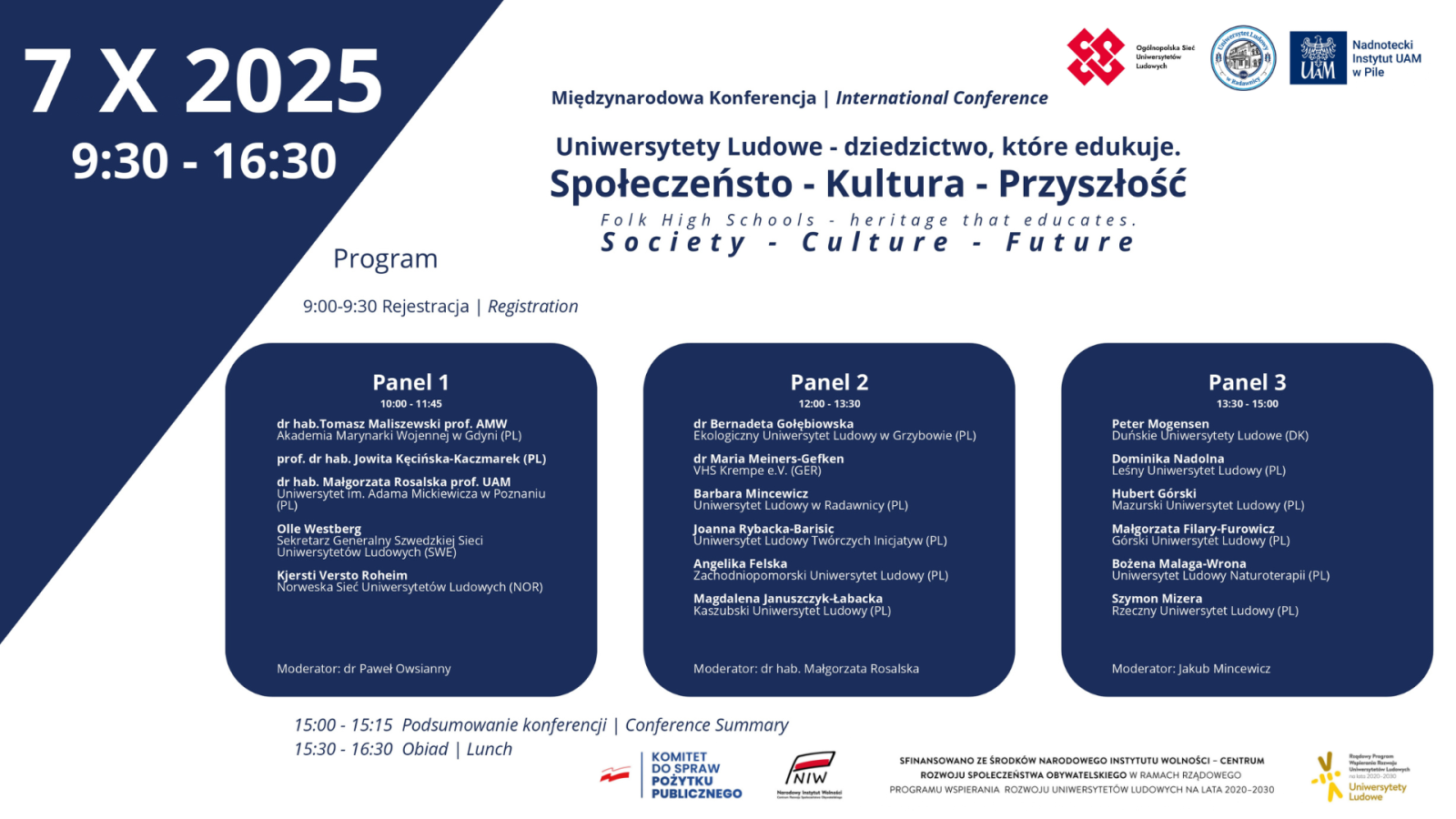 Międzynarodowa Konferencja: Uniwersytety Ludowe - dziedzictwo, które edukuje program wydarzenia